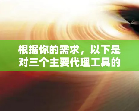根据你的需求,以下是对三个主要代理工具的总结和推荐 根据你的需求,以下是对三个主要代理工具的总结和推荐